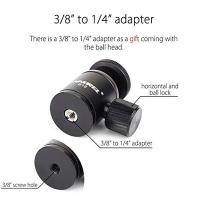 Mini Tripod Ball Head-INNOREL B19 Mount Head-Metal Ballhead 360° Pan 90° Tilt Tripods Mount with 3/8" to 1/4" Adapter CNC Ballheads,Max Load 6.61 lb for Phone/DLSR Camera/Mini Holder (1 Piece)