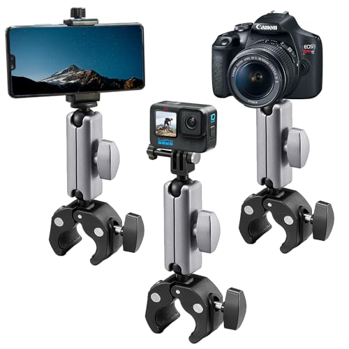 Suptig Camera Mount Super Clamp Pole Mount Tripod Clamp for Phon, Gopro Mission 1 Pro Gopro Hero 13 Hero 12 11 10 9 8 7 6 5, Gopro max2, Insta 360, DJI osmo Canon DSLR etc.