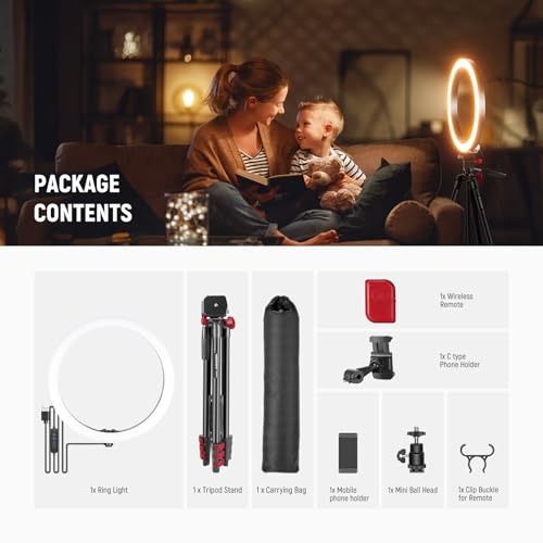 NEEWER Basics 10" Selfie Ring Light with Tripod Stand/2 Phone Holders Compatible with iPhone/QR Plate, Dimmable LED Ringlight Lighting for YouTube TikTok Vlog Video Recording Makeup Streaming, RP10-H