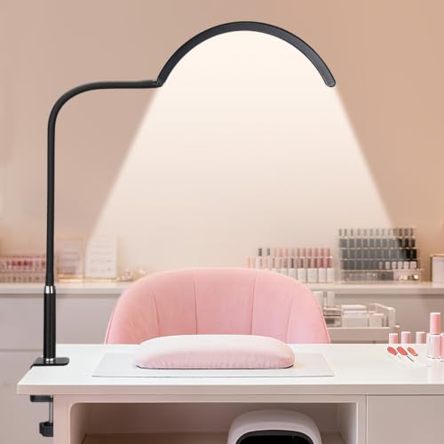 Professional Half Moon LED Desk Light for Nail Techs & Artists – Flexible Gooseneck Lamp with Clamp, 5 Color Modes & 5 Brightness Levels for Manicure, Tattoo, Beauty Work - color: Matte Black - Compact