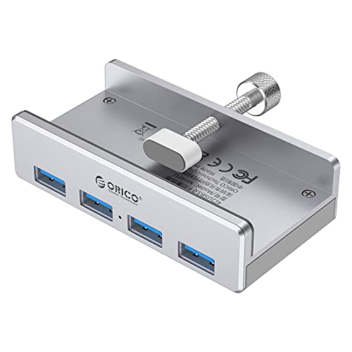 ORICO USB 3.0 Hub, USB Hub Clamp, Aluminum 4-Port USB Splitter with 4.92 FT USB Data Cable, Desktop Powered USB Hub for Monitors/Desks-Silver (Without Power Adapter) - color: MH4PU-SV