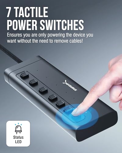 SABRENT 7-Port USB-C Hub with Power Switches, 5Gbps USB 3.2, 48W Powered Hub with 3 USB-A + 4 USB-C Ports, 20W PD, LED Status, Aluminum Body – for Mac, PC, Steam Deck, ROG Ally (HB-3A4C) - size: 7-Port - 3 USB-A + 4 USB-C