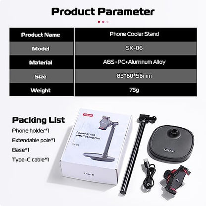 ULANZI SK-06 Cell Phone Stand with Phone Cooler, Desktop Phone Live Streaming Solution with Phone Cooling Fan, Height Adjustable Phone Cooler Stand Compatible with All Mobile Phones, iPhone & Android - color: SK06