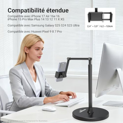 NEEWER Entry Level Version Phone Floor Stand, Adjustable Office Table Bedside Cell Phone Holder Clamp Holder Mount Compatible with iPhone Samsung Android for Video Recording, Weighted Metal Base, X9 - style: X9