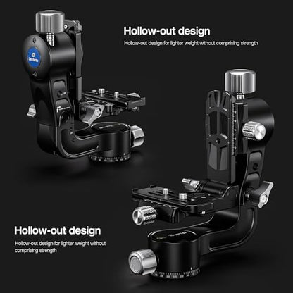 Leofoto Camera Gimbal Head, Aluminum Folding Gimbal Head with 3/8"-16 Hole and 1/4"-20 Threaded for Mounting Tripod/LED Panels/Monitors/Microphones, Max Load to 25kg/55.12lb (PG-2-Black) - color: PG-2-Black-Max Load 55.12lb