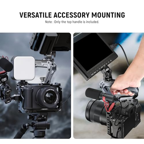 NEEWER All Metal Stylish Camera Top Handle with 3/8" Screw and Locating Pins, 1/4" &3/8" Threads, Cold Shoes, Anti Off Lock, Compatible with SmallRig Camera Cage Video Rig Stabilizer, CA078 - style: CA078