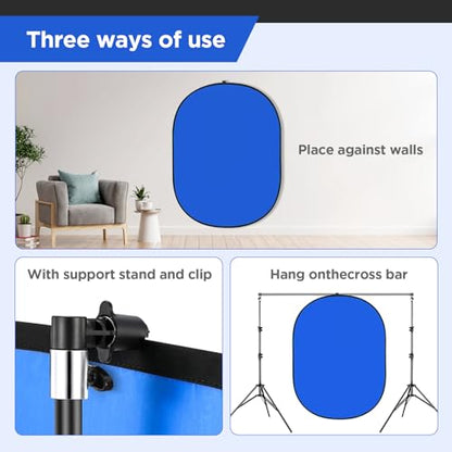 5x7ft Chromakey Blue/Grey Backdrop with Stand,2-in-1 Foldable Pop-Up Backdrop Double Sided Collapsible Backdrop with Support Stand for Photo and Video Shooting,Gaming (Gray & Blue) - color: Gray & Blue