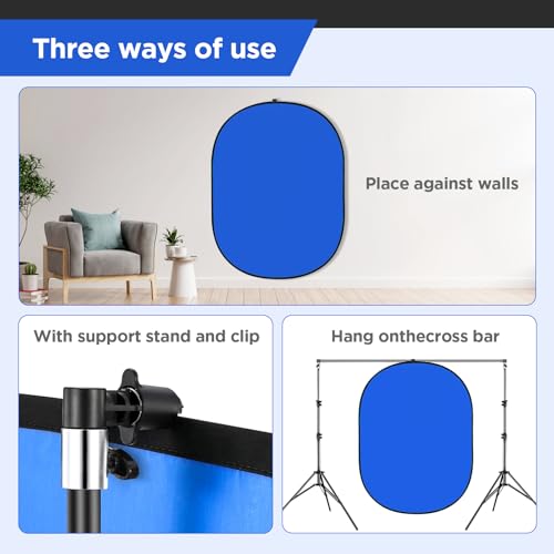 5x7ft Chromakey Blue/Grey Backdrop with Stand,2-in-1 Foldable Pop-Up Backdrop Double Sided Collapsible Backdrop with Support Stand for Photo and Video Shooting,Gaming (Gray & Blue) - color: Gray & Blue