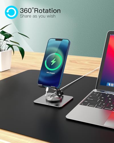 Adjustable Phone & Tablet Stand, Fits 4–9.7in Devices, Grey | 360° Viewing Flexibility • Reinforced Aluminum Build • Dual-Hinge Adjustment • Travel-Ready Storage - color: Grey