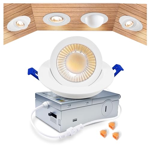 zouzai 3 Inch Gimbal LED Recessed Lights, White, 1 Pack, with Junction Box, 360°+ 90° Adjustable, 5CCT 2700K-5000K, Dimmable, Canless Eyeball Downlight, CRI90+, 800LM 7W 120V, ETL - color: White-3 inch, size: 1 Pack