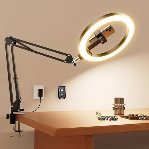 Pro Bright Overhead Ring Light with Clamp for Desk, Plug-in Powered for Stronger Lighting, Flexible Arm Phone Mount for Video, Cooking, Crafts & Livestream (18W) - size: High Brightness 36.6" - Clip-On Phone Holder