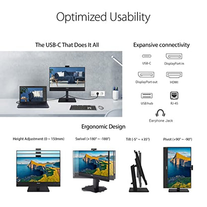 ASUS 24” 1080P Video Conferencing Monitor (BE24ECSNK) - Full HD, IPS, Built-in Adjustable 2MP Webcam, AI Noise-canceling Mic, Eye Care, USB-C Docking, RJ45, Height Adjustable, HDMI, Zoom Certified - style: Webcam USB-C Docking