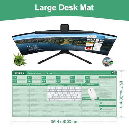 Baziabbo Office Desk Mat, Excel Cheat Sheet Keyboard Mat, Excel Shortcut Desk Pads,Non-Slip Excel Mousepad with Stitched Edges for Computer (Sheet Green) - color: Sheet Green