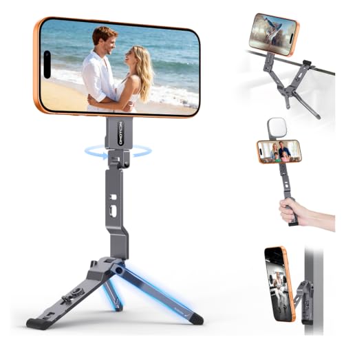 OMOTON TP03 [Ultra-Slim] for MagSafe Tripod, 360° Rotating Magnetic Phone Tripod for iPhone 17/16 Pro Max Air Women Men, Fold Cell Phone Stand with 1/4" Screw & Hook Fits Vlog, Travel Essentials, Gray - color: Gray