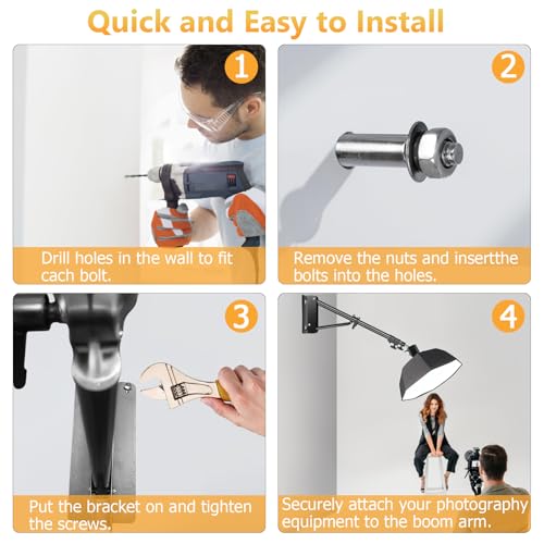 MACTREM Ring Light Wall Mount, 71.65’’/182cm Wall Mounting Triangle Boom Arm for Strobe Light, Photography, Softbox, Reflector,Umbrella,Studio Video Light, Support 180°Rotation - size: 180cm