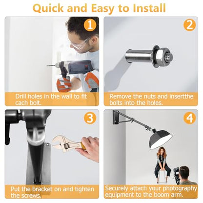 MACTREM Ring Light Wall Mount, 71.65’’/182cm Wall Mounting Triangle Boom Arm for Strobe Light, Photography, Softbox, Reflector,Umbrella,Studio Video Light, Support 180°Rotation - size: 180cm