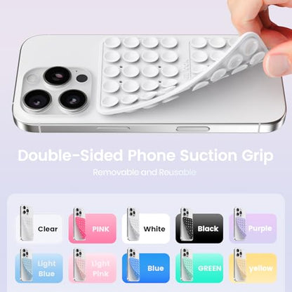 Klearlook Silicone Suction Cup Phone Case Mount Double Sided, Silicon Sticky Phone Grip with Higher Suction for Cell Phone, Hands-Free Phone Accessories Holder for Selfies and Videos, White - color: Classic White