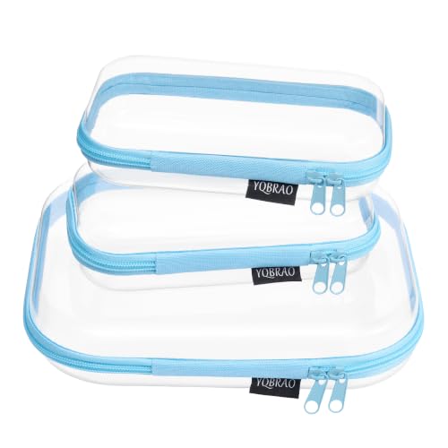 YQBRAO Clear Hard Shell Organizer Cases, 3-Pack, Blue | Rigid 1.2 mm clear PET organizers with multi-size design for travel, cables, and everyday essentials - color: Blue, size: MSS