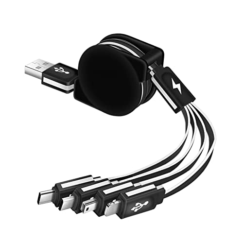 Multi Charging Cable 4 in 1 Multi USB Charger Cable Retractable Universal Multiple USB Charging Cord Adapter with Mini USB/IP/Micro USB/Type C Port for PS3/Samsung Galaxy/LG/HTC More [2Pack/3Ft]