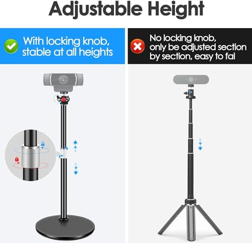 Webcam Tripod Stand for Desk: Webcam Stand for Logitech Brio | C920 | C922 | C615 | C930e - Height & Angle Adjustable Desktop Tripod for Light & 1/4" Thread for Live Streaming | Video Calling - size: 9.2''-15.5''