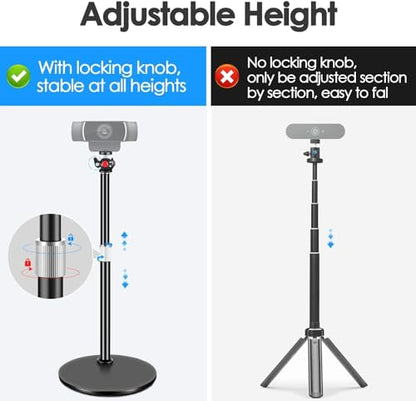 Webcam Tripod Stand for Desk: Webcam Stand for Logitech Brio | C920 | C922 | C615 | C930e - Height & Angle Adjustable Desktop Tripod for Light & 1/4" Thread for Live Streaming | Video Calling - size: 9.2''-15.5''