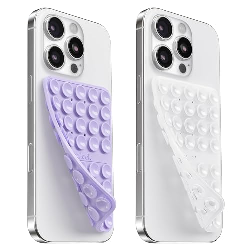 2PCS Silicone Suction Cup Phone Case Mount Double Sided, Hands-Free Phone Accessories Holder for Selfies and Videos, Silicon Sticky Phone Grip for iPhone and Android Transparent&Lavender - color: Transparent&Lavender