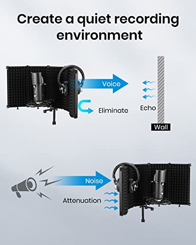 Moukey Microphone Insulation Sound Insulation Sound Shield Isolation, 5 Sides Microphone Sound-Absorbing Foam Reflector for Recording Studio, Podcasts, Vocals and Broadcasting
