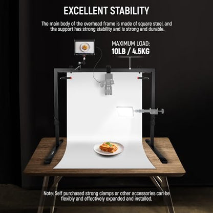 NEEWER Overhead Camera Mount Rig for Top Down Shots, Heavy Duty Steel Tabletop Mount Stand Multi Device Platform for Flat Lay Photography Lighting Cooking Drawing Crafts, For Desks≥3.3'/1m Long, ST100