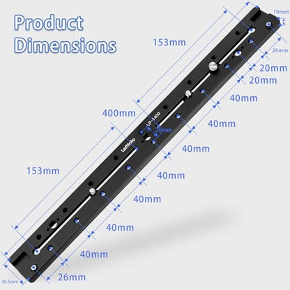 LEFTFOTO 400mm Lengthened Quick Release Double Dovetail Slide Rail Universal QR Plate, with ARRI Locating Hole, 1/4" & 3/8" Threads, Cold Shoe - for DSLR Camera Tripod Ballhead - size: 400mm