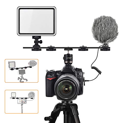 UTEBIT 11 inch Flash Bracket, Long Dual Camera Mount Flash Bracket Extension Bar with 1/4“ Hot Shoe, Straight Flash Brackets 1/4- 3/8 Thread Hole Tripod Mount for Camera/LED Light/Microphone - size: 11 inch Flash Bracket (Metal)