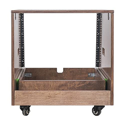 Sound Town 8U DIY Solid Baltic Birch Plywood Slanted Studio Rack with 8U Rack Space, Extra 2U Drawer, Rubber Feet, Casters, Weathered Brown (SDRK-8TBD2) - size: 8U, Weathered Brown, Slanted w/ Drawer