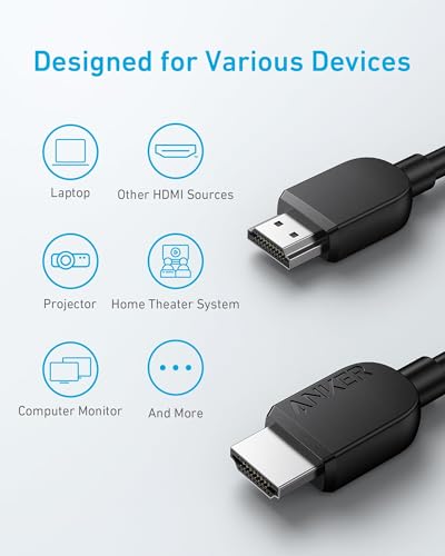 Anker HDMI Cable 8K@60Hz, Ultra HD 4K@120Hz HDMI Cord,48 Gbps Certified Ultra High-Speed,Compatible with PlayStation 5,Xbox,Samsung TVs,and More (10ft) - size: 10ft