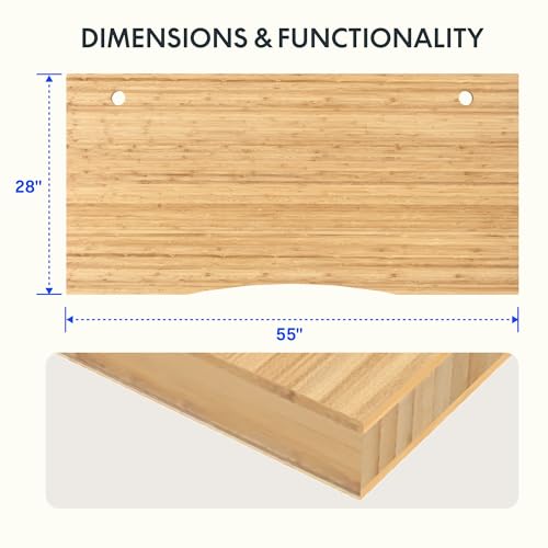 FLEXISPOT Whole Piece 55"x28" Desk Board for Electric Standing Desk Curved Natural Bamboo - color: Curved Natural Bamboo, size: 55x28"