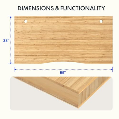 FLEXISPOT Whole Piece 55"x28" Desk Board for Electric Standing Desk Curved Natural Bamboo - color: Curved Natural Bamboo, size: 55x28"