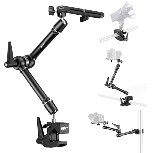 EMART 20" Heavy Duty Magic Arm Camera Mount with Super Clamp and Platform, Camera Mounts & Clamps with 360° Dual Ball Head, 1/4" & 3/8" Screw and 5/8" Stud Adapter for Flash/LED Light, Monitor,Softbox