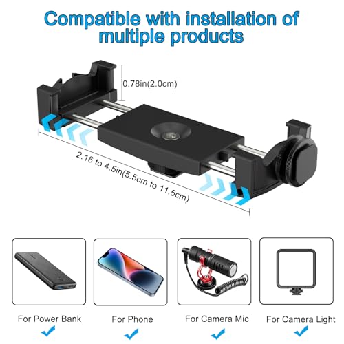 Suptig Adjustable Power Bank Holder with 2 Cold Shoe Mount for Camera Rig, Phone Mount.