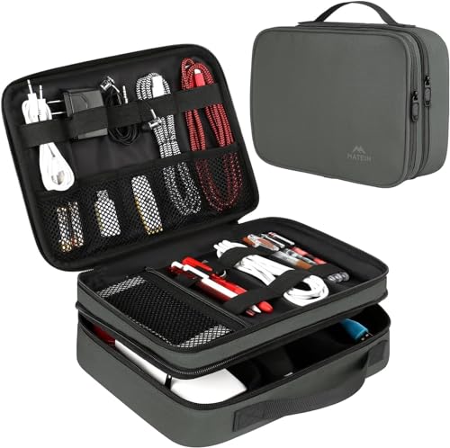 MATEIN Electronics Organizer Travel Case, Large Cable Storage Bag, Water Resistant Carrying Case with Handle, Tech Organizer for Tablet (Up to 12.9inch), USB Charger, Clipper, Grey - color: Grey, size: Large