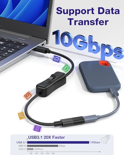 RIITOP USB Type-C Extension Cable with On Off Switch [1ft], USB 3.1 Type-C Male to Female Extension Cable with ON/Off Switch Support Video/Data/PD Charging
