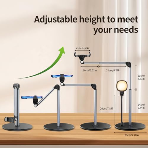 Overhead Phone Mount with RGB Light, Phone Holder for Content Creators, Flexible Articulating Arm Phone Mount for Desk for Live Streaming, Meeting, Cooking, Filming, Nail Techs - Perfect for Creators