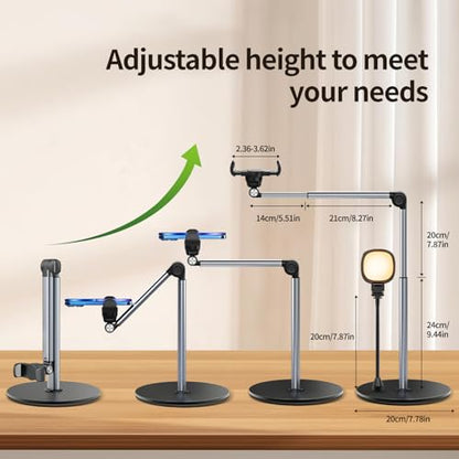 Overhead Phone Mount with RGB Light, Phone Holder for Content Creators, Flexible Articulating Arm Phone Mount for Desk for Live Streaming, Meeting, Cooking, Filming, Nail Techs - Perfect for Creators