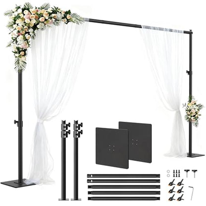 Square Backdrop Stand 6.5x10 ft, Adjustable Photo Backdrop Stand Kit, Heavy Duty Pipe and Drape Photography Background Support with Flat Metal Base for Wedding, Party, Video Studio, Birthday, Black - size: 10x6.5 ft