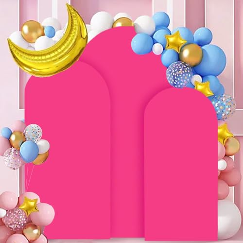 FANPROMS Spandex Arch Cover Set of 3 Hot Pink 4 5 6FT Fuchsia Arch Backdrop Cover Stretchy Arch Stand Cover Small Round Top Backdrop Cover Double Sided Arch Covers for Party Wedding Banquet - color: Hot Pink, size: 4FT, 5FT, 6FT