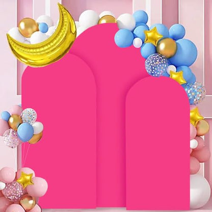 FANPROMS Spandex Arch Cover Set of 3 Hot Pink 4 5 6FT Fuchsia Arch Backdrop Cover Stretchy Arch Stand Cover Small Round Top Backdrop Cover Double Sided Arch Covers for Party Wedding Banquet - color: Hot Pink, size: 4FT, 5FT, 6FT