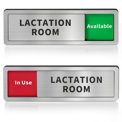 Lactation Room Door Sign with Slider, Do Not Disturb Privacy Office Sign, In Use/Available Acrylic Sliding Indicator for Business Hospital Home, Brushed Silver 8" x 2.6" - style: LACTATION ROOM