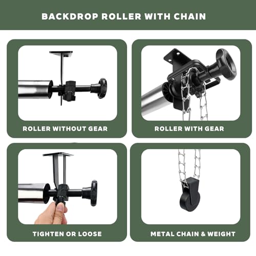 Photography Backdrop Roller Support System, 1 Roller with Metal Chain, 120-inch Stainless Steel Crossbar - color: Silver Metal Chain