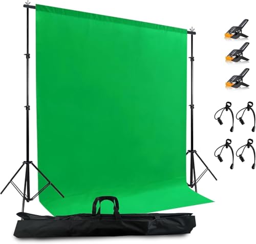 2 in 1 Green Backdrop Stand Kit,6.5x6.5 ft Portable Dual Rod Stand kit with 6x9ft Green Backdrop-Premium Polyester for Video Streaming, Portrait Photoshoot,Wall Mounted, Parties - size: 6x9 Ft