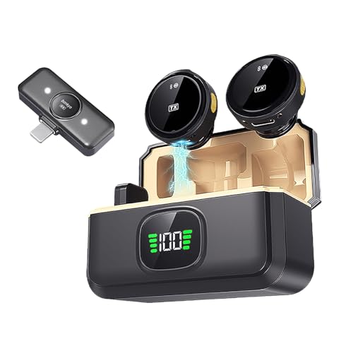 Magnetic Wireless Lavalier Mic for Android, iPhone(2 TX+1 RX+Charging Case), 2.4GHz Intelligent Noise Cancellation, 82ft Range, 360° Adjustable Microphone for Video Recording, Podcast, Interview
