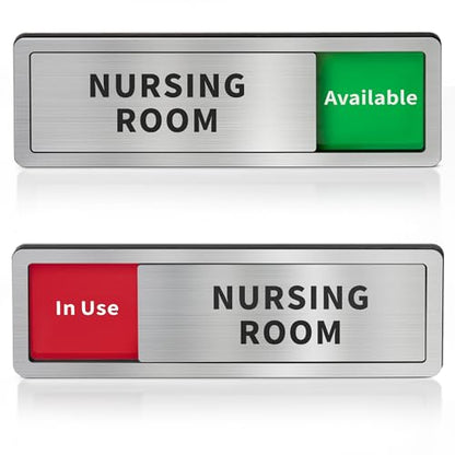 Nursing Room Door Sign with Slider, Do Not Disturb Privacy Office Sign, In Use/Available Acrylic Sliding Indicator for Business Hospital Home, Brushed Silver 8" x 2.6" - style: NURSING ROOM
