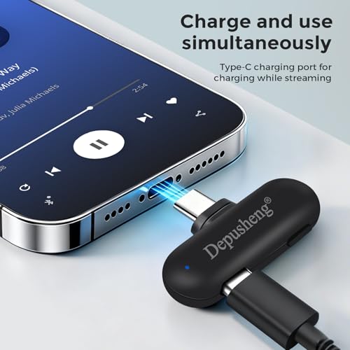 Depusheng V2 Wireless lavalier Microphone for iPhone, iPad and Android with Charging case, 8 Hours of Battery Life, Clip-on Microphone for Video Recording, vlogging, interviews，3 Noise Reduction