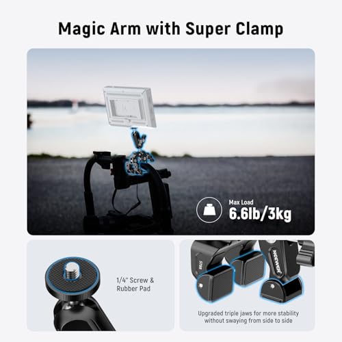 NEEWER Super Clamp with 3" Dual Ballhead Magic Arm, Camera Phone Clamp Mount with 1/4" 3/8" Threads, Cold Shoe, Phone Holder, Action Camera Adapter Compatible with GoPro DJI iPhone 16 15 Pro Max, ST88 - style: ST88